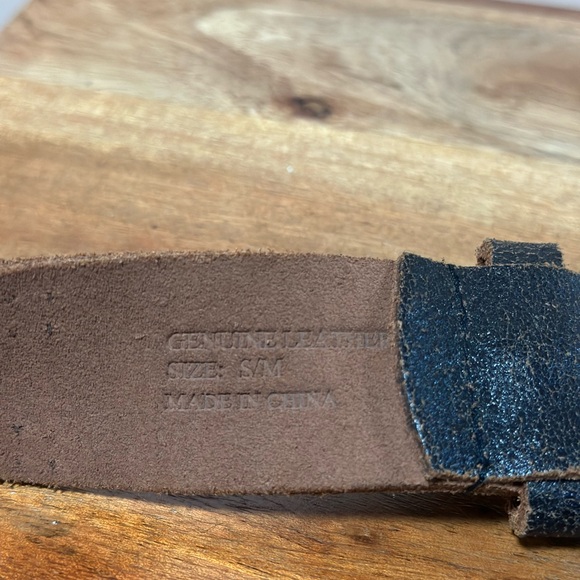 Black Leather Belt with Stone Embellished Buckle main image 4